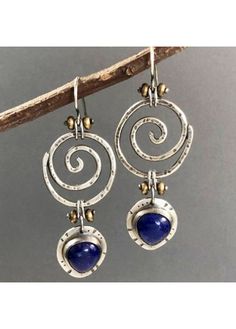 Color:Royal Blue;Package Contents:1 Pair X Earrings;Occasion:Other; Punk Steampunk, Texture Metal, Western Shop, Lapis Lazuli Earrings, Steam Punk, Engagement Anniversary, Pendant Earrings, Jewelry Party, Vintage Boho