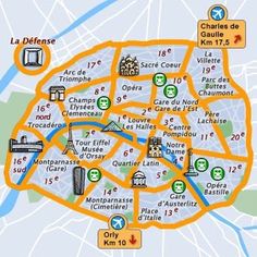 a map of paris with all the streets and major attractions on it's side