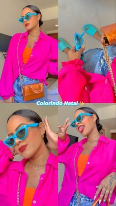 Color Block Winter Outfits, Bachelorette Bright Outfits, Casual Bright Outfits, Bright Color Outfits Summer, Colorful Party Outfit, Outfits Fucsia, Colour Blocking Outfit, Color Block Outfits, Bright Colored Outfits