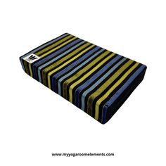 a blue, yellow and black striped blanket