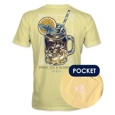 With its timeless appeal and refreshing simplicity, our "Sweet Tea" tee captures the essence of southern hospitality and warmth. Whether you're sipping sweet tea on a front porch swing or sharing stories with friends on a sunny day, this tee is the perfect ode to the beloved beverage that brings people together. Each shirt features a unique, hand-drawn illustration designed here in the South. Prints are located on the back of the shirt with a logo print on the front pocket. Key features: 100% ri Sweet Tea And Lemonade, Front Porch Swing, Lily Grace, Classic American Style, Southern Hospitality, Classic Southern, People Together, Drawn Illustration, Girls Love