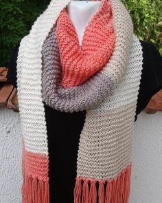 Stripe Scarf Knit, Knitted Scarfs, Crochet Scarf Easy, Caron Cakes, Peach And Cream, شال كروشيه, Scarf Trends, Color Block Scarf, Crochet Cat Pattern