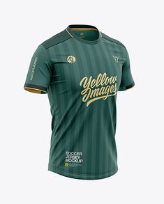 the soccer jersey is designed to look like it has gold lettering on its chest and shoulders