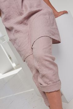 "Slim fit linen pants with elastic waist and pockets. Handmade from washed and softened medium weight 100% linen. DESCRIPTION: -High quality European linen (OEKO-TEX certified); -Color in pictures: black, dusty pink, white, dark brown (other colors please choose on the right); -Medium weight linen; -Not transparent; -Softened; -Doesn't shrink anymore; -No need to iron. SIZES: For perfect fit please send us your hip measurements when ordering! We will make a tailor-made size for you for no additi Summer Linen Pants, Linen Capri Pants, Linen Slip Dress, Linen Layers, Linen Pajamas, Pants Linen, White Linen Shirt, Trousers For Women, Linen Tee