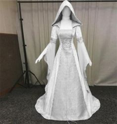 Premium Quality Women Medieval Hooded Dress Party Wedding Elven Queen Cosplay Costume Halloween, Fashion Women's Dresses Narnia Wedding, 17th Century Dress, Retro Wedding Dresses, Sheer Wedding Dress, Witch Dress, Estilo Real, Ren Fair, My Fantasy World, Century Dress