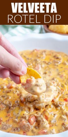 Easy Velveeta dip is so simple to make. A hot cheesy dip that is filled with sausage and Rotel. This Velveeta dip is perfect for game day, a snack, or party.