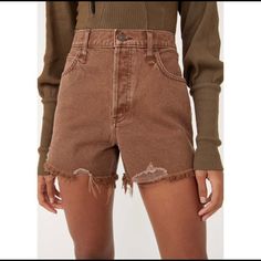 Super Cute Brown We The Free People Shorts!! Nwt Short Wrap Skirt, Daisy Duke Shorts, Velvet Shorts, Free People Shorts, High Rise Denim Shorts, Denim Cutoff Shorts, Free People Jeans, Denim Cutoffs, Jeans For Short Women