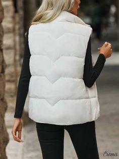 Eromis - Stylish Sleeveless Stand Collar Zip Up Vest Coat for Women, Fashionable Outerwear White Winter Vest Outerwear, Casual White Vest Outerwear, Trendy White Vest Outerwear, White Vest Outerwear For Spring, White Sleeveless Vest For Winter, White Sleeveless Winter Vest, Zip Up Vest, Coat For Women, Vest Coat