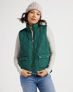 A cozy core lets you do more! This puffer vest makes for an ideal layer with a regular fit, zip-up front and two pockets. Made in the USA of a soft quilted fabric that keeps you snug. | Stargazer Quilted Vest Jacket for Women by Herizon from Wantable Cozy Puffer Jacket For Cold Weather With Pockets, Casual Winter Vest With Zipper Closure, Quilted Vest For Cold Weather, Quilted Sleeveless Fall Outerwear, Quilted Sleeveless Outerwear For Fall, Casual Fall Vest With Fleece Lining, Sleeveless Quilted Outerwear For Fall, Quilted Vest For Layering In Fall, Casual Sleeveless Puffer Jacket With Pockets