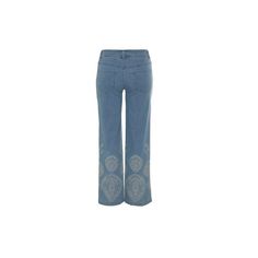 It's all about the details when it comes to these embroidered jeans! * Mid-rise and wide leg * White embroidery detail on the front and back of lower legs * Button zipper front closure * Front and back pockets * Stretch denim fabric * Inside leg length approx. 29.5 inches * 97% Cotton, 2% Polyester, 1% Elastane. Imported. * Machine washable Embroidered Denim Blue Pants, Blue Embroidered Wide Leg Jeans, Casual Embroidered Flare Jeans In Denim Blue, Embroidered Wide Leg Denim Flare Jeans, Medium Wash Embroidered Relaxed Fit Bottoms, Embroidered Wide Leg Denim Blue Jeans, Casual Embroidered Denim Blue Flare Jeans, Blue Embroidered Wide Leg Flare Jeans, Embroidered Blue Flare Wide Leg Jeans