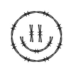 barbed wire with the words mighty short on it and an image of a smiley face