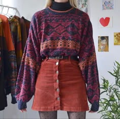 Worst Outfits, Looks Hippie, Peachy Aesthetic, Look 80s, Big Sweater, Mode Hippie, Vest Outfit, Sweater Outfit, Mode Inspo