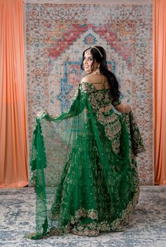 Emerald Green Gotta Patti and thread work Bridal Lehenga Green Bridal Lehenga, Indowestern Gowns, Raw Silk Lehenga, Curated Outfit, Desi Wedding Dresses, Indian Wedding Wear, Wedding Lehenga, Desi Wedding, Lehenga Designs