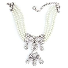 Product Description: This choker is unlike any other. 4 rows of pearls connected to light antique silver and crystal is just what you need.    Dimensions: 11 1/2" + 4" ext. Pearl Choker Necklace, Rhinestone Bow, Royal Jewels, Chain Extenders, Pearl Choker, Silver Rhinestone, Girls Birthday, Marie Antoinette, Drop Pendant