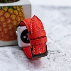 This handmade Piñatex™ (pineapple leaf fabric) vibrant paprika colored watch band matches perfectly with the black or silver exterior of the Apple iPhone iWatch. Each strap provides a unique and soft texture to Apple iPhone watches with quality craftsmanship. Choose the color clasp you want by making a note when you check out. Clasps come in rose, silver and black. Black is the default color for paprika fabric clasps (and links). Modern Red Watch With Leather Strap, Red Watch With Adjustable Leather Strap, Red Leather Strap For Watches, Red Adjustable Leather Strap For Watches, Adjustable Red Leather Watch Bands, Red Rectangular Watch Band With Bracelet Strap, Red Bracelet Strap Watch Band As Gift, Red Leather Strap Watch Bands As Gift, Red Leather Watch Accessories For Everyday