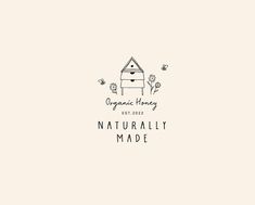 the logo for organic honey naturally made, with an image of a house and flowers