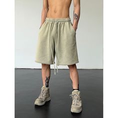 Model is 5ft 9''(176cm) tall, 145 lbs(66kg) weight and wearing a size L168cm 59kg wearing a size M - GRAY GREEN- Drawstring- Shorts Spring Outfits Men, Office Wear Women, Women Office, Short Vest, Top Streetwear, Fit Men, New Pant, Green Shorts, Suit Vest