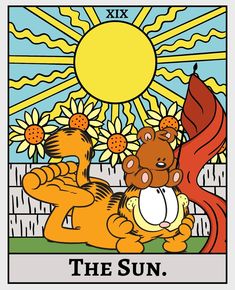 the sun tarot card with an image of a squirrel and flowers on it's back