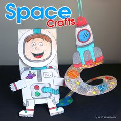 an astronaut craft made out of paper with the words space crafts written in front of it