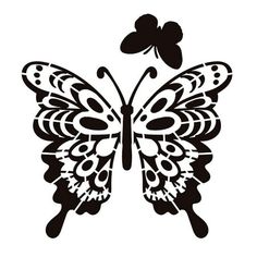 a black and white butterfly silhouette on a white background