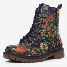 These extremely comfortable classic boots with a high quality print are made to last and to impress. Designed for fashion people, stylish and personalized. Perfect for everyday wearing and to show a unique sense of style.. - The Upper Made of PU leather (synthetic leather), the sole made of rubber.- Soft PU make it comfortable and soft. Size Chart Fall Floral Print Boots With Round Toe, Winter Floral Print Boots, Leather Boots With Floral Print And Round Toe, Casual Winter Boots With Floral Print, Black Leather Boots With Floral Print, Multicolor Floral Print Boots With Round Toe, Casual Floral Print Boots With Round Toe, Casual Floral Print Round Toe Boots, Casual Ankle-high Boots With Floral Print