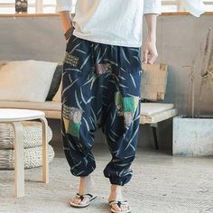 INCERUN 2021 Men Harem Pants Print Retro Drop Crotch Joggers Cotton Trousers Men Baggy Loose Nepal Style Men Casual Pants S-5XL | akolzol Linen Trousers Men, Vintage Harem Pants, Plus Size Wide Leg, Cotton Linen Trousers, Pants Print, Harem Pants Men, Linen Harem Pants, Hip Hop Women, Men Pants