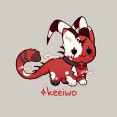 a red and white cat with the words keeiwo on it