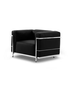 a black chair with chrome legs and armrests