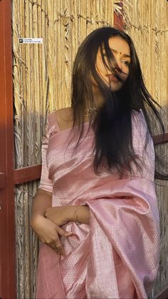 Satin Saree Aesthetic, Pink Indian Aesthetic, Indian Saree Aesthetic, Aesthetic Saree Poses, Indian Girl Aesthetic, Saree Aesthetic, Farewell Sarees, Desi Aesthetics