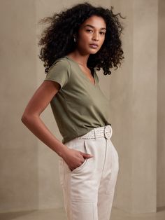 Timeless T-Shirt | Banana Republic Factory Relaxed Fit V-neck T-shirt For Work, Solid V-neck T-shirt For Work, Casual V-neck Top For Spring Layering, Versatile Short Sleeve V-neck Top, V-neck T-shirt For Work, Versatile V-neck T-shirt For Summer, Chic V-neck T-shirt For Layering, Chic V-neck T-shirt For Everyday, Spring Everyday V-neck Top