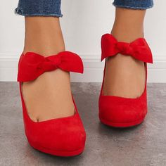 Style:Daily.Casual.FashionHeel Height: Mid Heel (about 5cm)Toe: Closed Round ToeSize Fit: True To SizeUpper Material: FauxSuede Bowknot Shoes, Black Ankle Strap Heels, Womens Low Heels, Fashion Shoes Sneakers, Sport Shoes Women, White Shoes Women, Shoes Heels Wedges, Mary Jane Pumps, Thick Heel