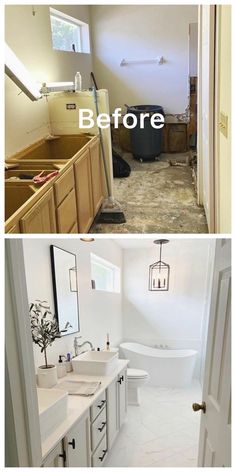 before and after pictures of a bathroom remodel