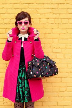 Keiko Lynn, Paint A Picture, Polka Dot Tights, Bow Shirt, Bright Winter, Pink Coat, Bright Spring, Fashion Board, Tres Chic