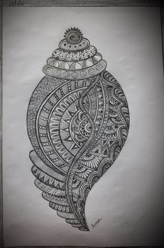 a drawing of a fish with intricate patterns on it's body and back side