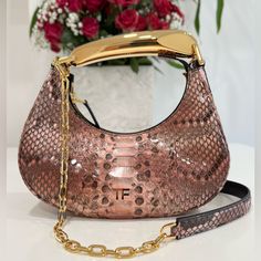 Like New Condition,Has Light Scuffs On The Handle. Size:Mini (9x7.5x3”) Tom Ford Bianca Gradient Python Mini Hobo Sculptural Metal Handle Detachable Chain Strap With Leather Pad Hand, Elbow, Shoulder And Crossbody Carry Top Zip Closure 1 Compartment Lining: Microfiber Handle Drop: 10 Cm Shoulder Strap Drop: 55 Cm Dimensions: 23x19x8 Cm 100% Python Skin Evening Hobo Bag With Gold-tone Hardware And Double Handle, Luxury Gold Hobo Bag With Gold-tone Hardware, Designer Hobo Bag With Gold-tone Hardware And Double Handle, Tom Ford Gold Bag, Luxury Leather Hobo Bag With Gold-tone Hardware, Tom Ford Bags, Mini Hobo Bag, Evening Clutches, Python Skin