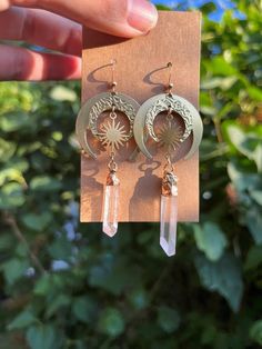 Crescent Quartz Earrings 14k Gold Filled Hooks - Etsy Baddie Jewelry, Crafts To Sell Ideas, Mala Jewelry, Burning Man Fashion, Wood Epoxy, Handmade Jewelry Tutorials, Funky Jewelry, Wedding Jewelry Earrings, Brass Accents