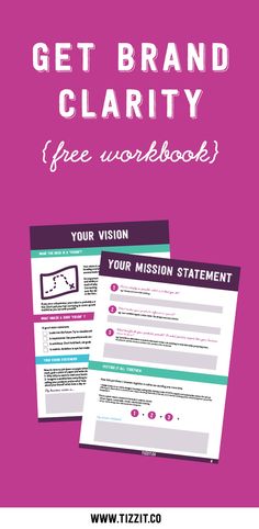 a pink background with the words get brand charity free workbook on it and an image of