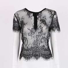 Material: Polyester, Rayon Clothing Length: Short Style: Casual Fabric Type: Lace Sleeve Length: Short Decoration: Lace Pattern Type: Floral Sleeve Style: Regular Sheer Lace Top V-neck For Summer, Sheer Lace V-neck Top For Summer, Sheer Lace Short Sleeve Top, Stretch V-neck Lace Top For Summer, Summer Stretch Lace Top With V-neck, Stretch Lace V-neck Top For Summer, Summer Lace Tops With Crew Neck, Summer Lace Crew Neck Top, Summer Lace Top With Crew Neck