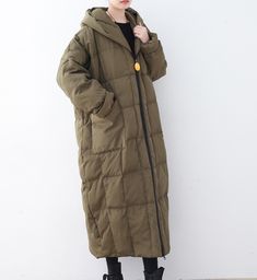 This down coat make with 90% duck down ,very warm in the winter .also could be custom made for any size. This is a winter down jacket fill with down.we design it with a very thick and warm style.this hooded down jacket could keep you very warm in the cold winter.the side pockets is very useful.a unique design women winter coat. Material: 90% duck down ,polyester Style: Casual Package Contents: 1 x down coat Size for the garments XS:chest:100cm/40.9"shoulder:40cm/15.7" sleeve:61cm/24" Length:115c Green Down Puffer Jacket For Winter, Khaki Puffer Jacket With Detachable Hood For Cold Weather, Green Duck Down Long Sleeve Outerwear, Green Duck Down Outerwear For Fall, Green Duck Down Outerwear, Winter Green Puffer Jacket With Double-lined Hood, Oversized Green Puffer Jacket For Winter, Green Hooded Duck Down Outerwear, Green Puffer Jacket With Detachable Hood For Winter