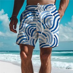 Category:WE-Pants; Season:Summer,All Seasons; Fabric:Polyester; Gender:Men's; Style:Resort Style,Hawaiian,Holiday,Vacation; Elasticity:Micro-elastic; Occasion:Beach,Holiday,Vacation; Fit Type:Relaxed Fit; Function:Comfort,Soft,Breathable,Lightweight; Waistline:Mid Waist; Pattern:Lines / Waves; Design:3D Print,Elastic Waist,Drawstring,with Mesh lining; Pants Type:Swim Shorts,Swim Trunks,Board Shorts; Fly Type:Elasticity,Drawstring; Front page:FF; Listing Date:01/27/2024; Production mode:External Men's Boutique, Fashion Swimwear, Short Men Fashion, Beach Tennis, Swimwear Beach, Mens Boardshorts, Beach Pants, Hawaiian Style, Gym Shorts