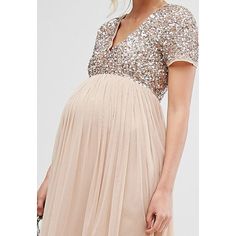 Wow in this beautiful v-neck, maxi dress. Sequins on top with a dreamy tulle bottom in a taupe blush. Rent for $70Retails for $150 Pregnancy Outfits, Blush Color, Tulle Dress, Bump, Tulle Skirt, Sequin, Blush, Maxi Dress, V Neck