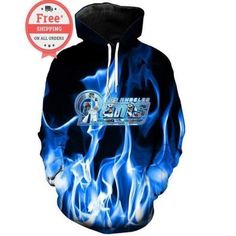 a hoodie with blue flames on it