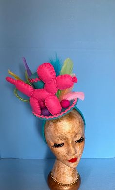 Hand stitched felt balloon dog fascinator hat . Secured to a headband for comfort. Adjustable Felt Hat For Party, Adjustable Felt Hat For Parties, Handmade Playful Party Hat, Playful Handmade Party Hat, Felt Balloon, Fascinator Hats Diy, Fun Hats, Mini Hats, Large Brim Hat