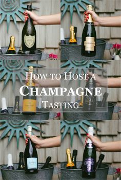 how to host a champagne tasting party with wine bottles in buckets on the wall