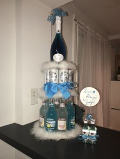 a cake made to look like a bottle tower