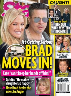 the cover of soap star magazine with brad moves in and his wife, kate's baby