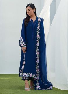 Farah Talib Aziz Han Navy Embroidered Shirt and Dupatta Eid Edition Navy Blue Anarkali Dresses, Blue Semi-stitched Lawn Suit With Floral Embroidery, Blue Salwar Kameez With Intricate Embroidery For Spring, Blue Floral Embroidered Salwar Kameez For Summer, Blue Unstitched Suit With Floral Embroidery For Festivals, Blue Floral Embroidery Salwar Kameez For Summer, Blue Anarkali Lawn Suit With Floral Embroidery, Blue Floral Embroidered Lawn Suit For Summer, Blue Embroidered Summer Sets