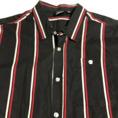 Casual Black Shirt With Placket, Casual Black Shirt With Snap Buttons, Casual Red Shirt With Placket, Red Casual Shirt With Placket, Red Fashion Men, White Sleeves, Red Accents, Black Button, Red Fashion