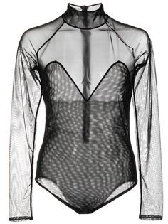 Fleur Du Mal mesh-panel Mock Neck Bodysuit - Farfetch Long Sleeve Mesh Bodysuit, Mock Neck Bodysuit, Bodysuit Designs, Bodysuit Black, Wardrobe Edit, Mesh Bodysuit, Airport Fashion, Kpop Fashion Outfits, Exclusive Fashion