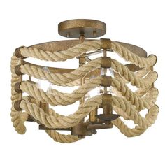 a chandelier made out of rope and metal fittings on an isolated white background